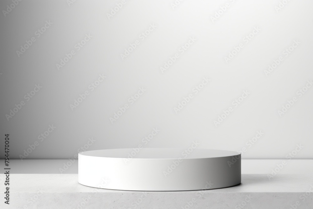 Poster A clean and minimalist white pedestal on a white surface. Suitable for product display