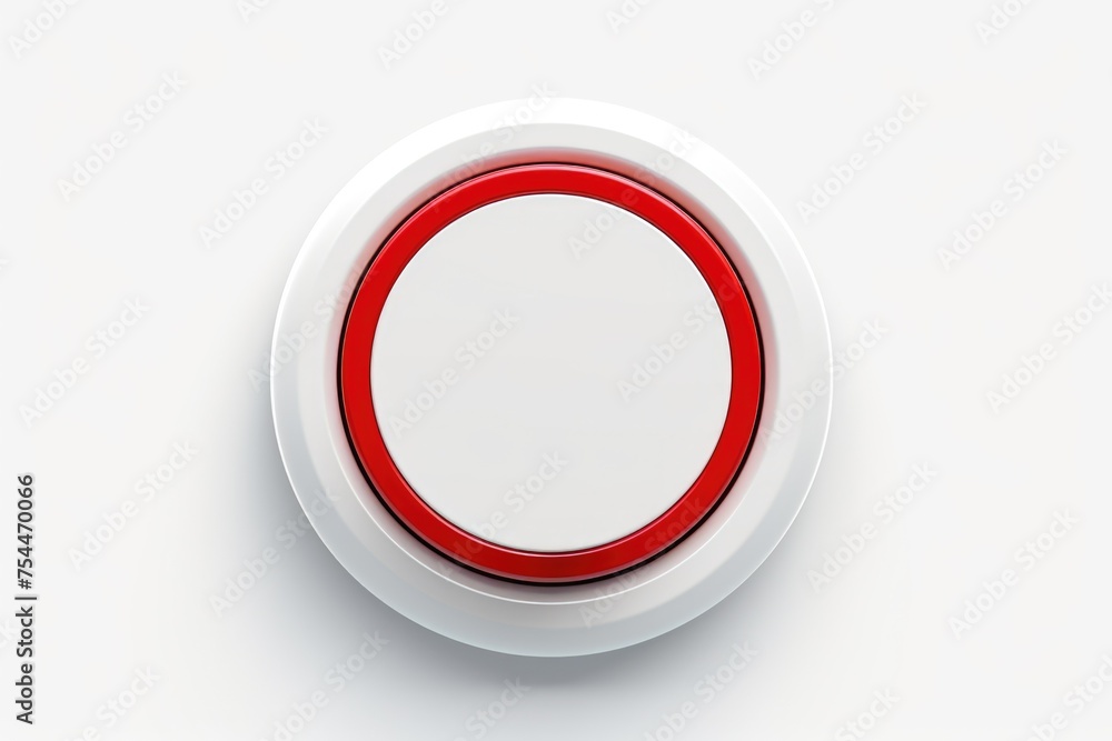 Poster a red and white button mounted on a white wall. suitable for technology or interior design concepts