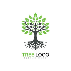 Obraz premium Vibrant green tree logo with expanding leaves