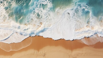 Aerial view of a sandy beach with waves. Perfect for travel websites
