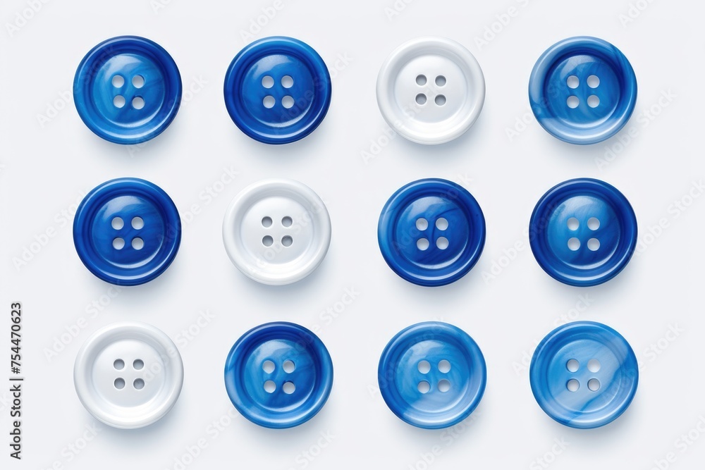 Leinwandbilder a set of six different blue and white buttons. ideal for various design projects