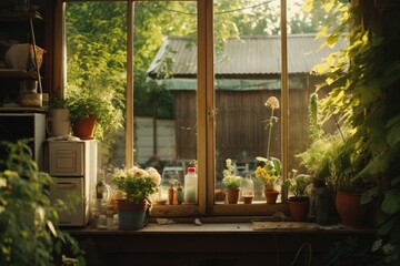 A collection of potted plants sitting on a window sill. Ideal for home decor or gardening concepts