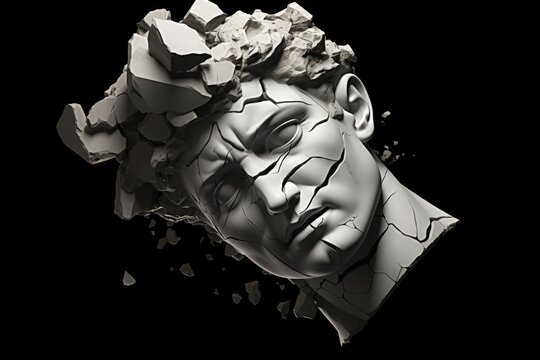 A broken head in black and white, suitable for medical or anatomy concepts