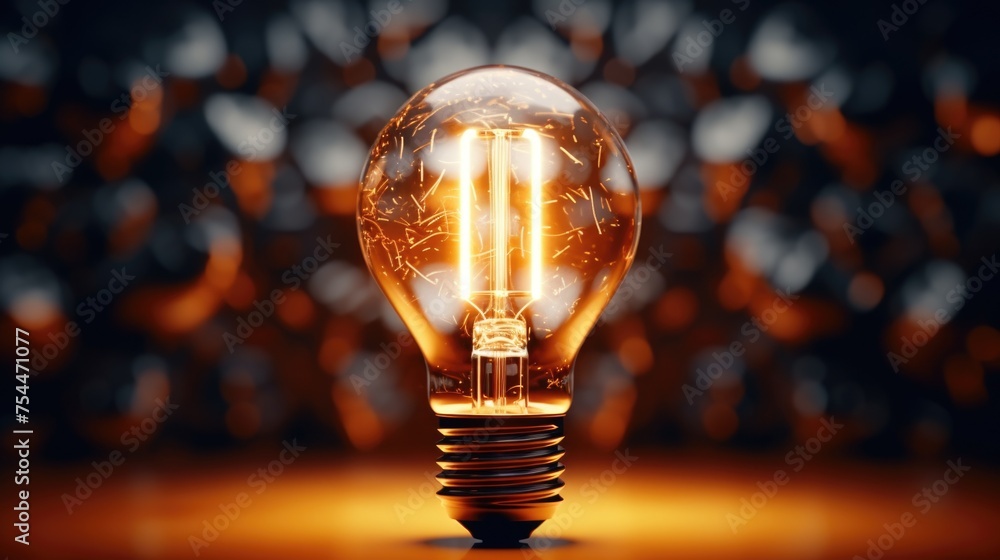 Poster a light bulb sitting on a table, ideal for illustrating creativity and ideas in various concepts