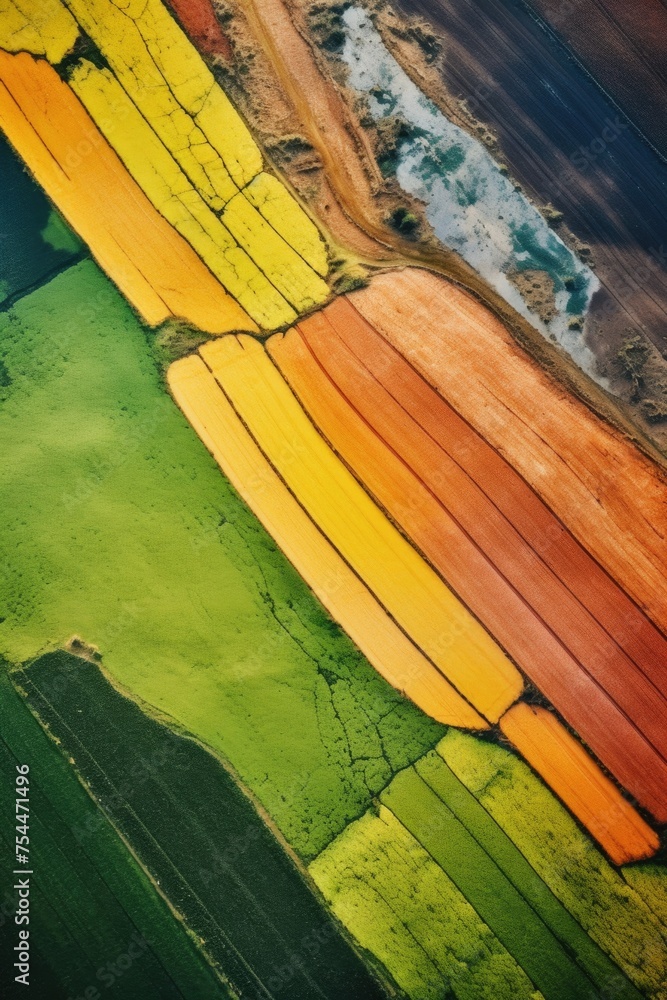 Poster an overhead view of a lush field of crops, suitable for agricultural concepts