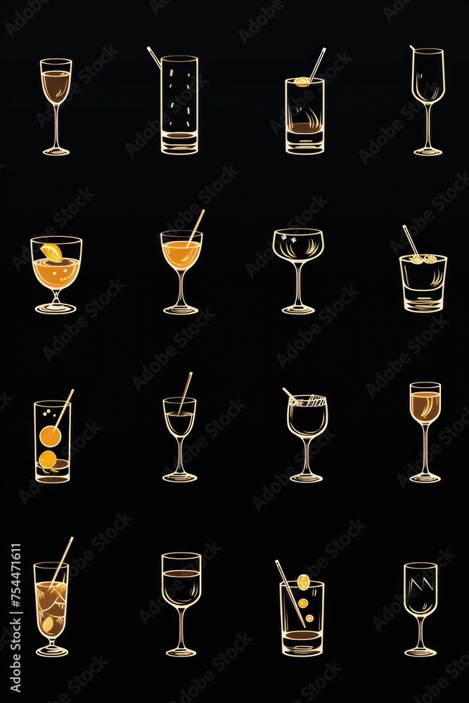 Aufkleber assorted drinks displayed on a sleek black surface. perfect for menus or advertisements