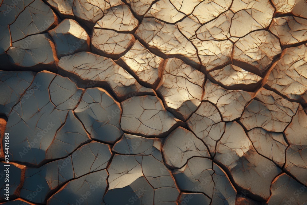 Poster close up of cracked surface with light shining through. ideal for backgrounds or texture overlays