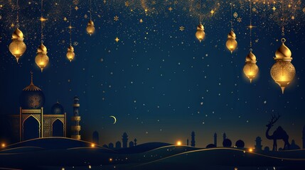 Islamic Background in Navy and Gold With Space for Text