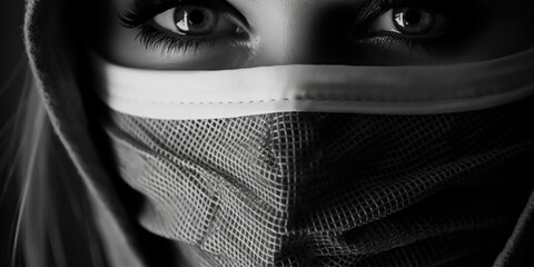 Close up of a person wearing a mask, suitable for healthcare or pandemic concept