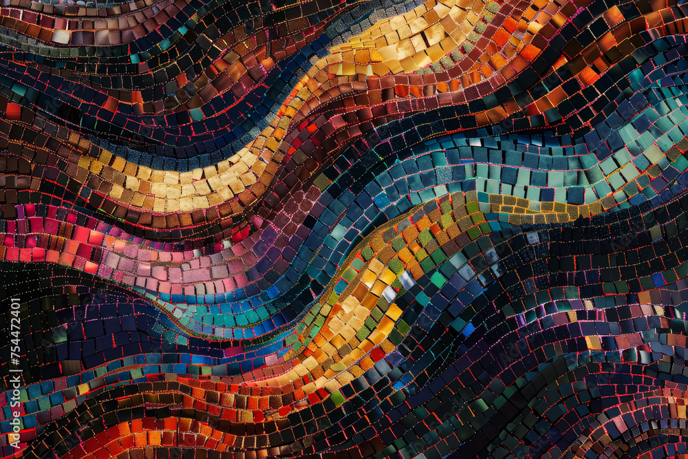 Aufkleber a digital mosaic--waves of tiny squares form an abstract tapestry. each pixel holds a secret--coded 