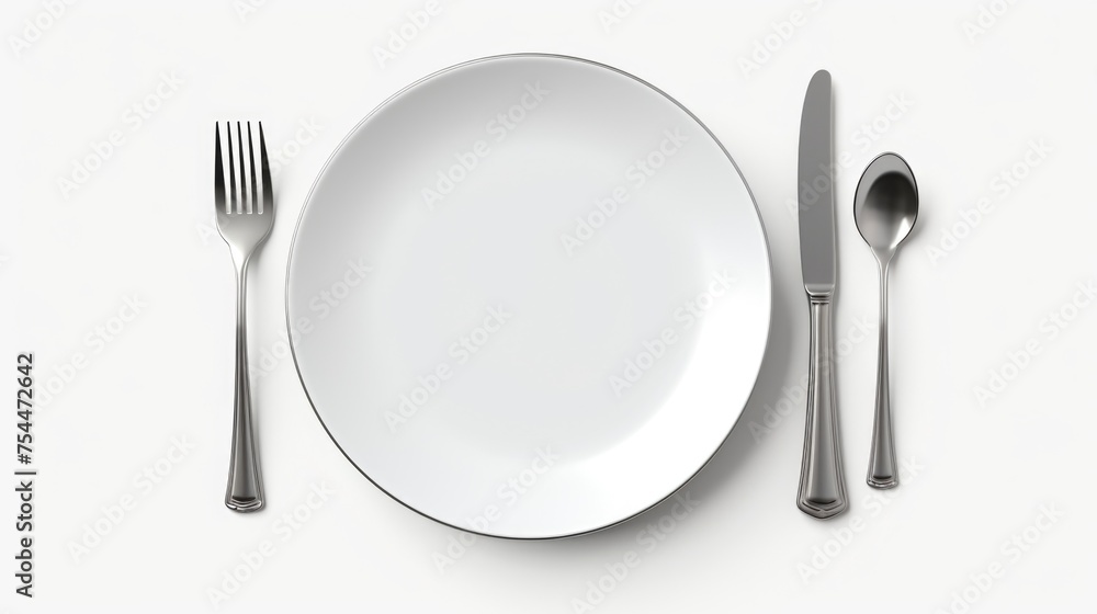 Poster a simple white plate with utensils. suitable for food and dining concepts