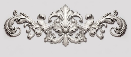 An ornate and luxurious silver relief design is showcased on a clean white background. The intricate details of the classic architecture-inspired carving are highlighted, adding a touch of elegance