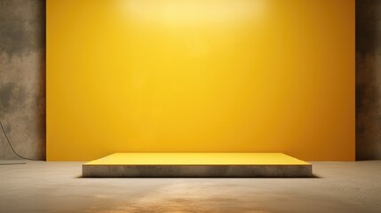 An empty stage with a yellow wall in the background. Suitable for theater or event promotion