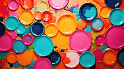 Various colored plates hanging on a wall, ideal for home decor projects
