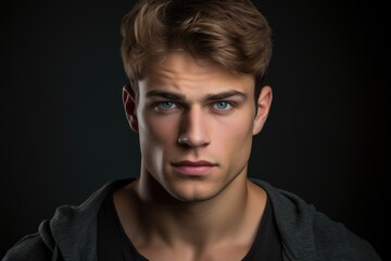 Obraz premium A young man with a serious expression. Suitable for business or education concepts