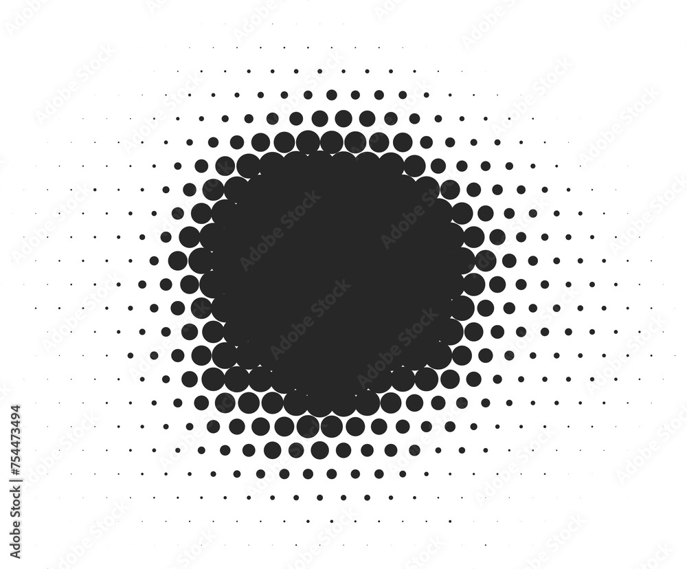 Poster halftone dotted shape. paint blob with noisy effect. abstract splatter circle shape.