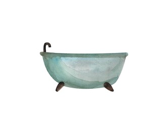 Tiled bathtub, watercolor illustration isolated on a white background.Bathroom Furniture