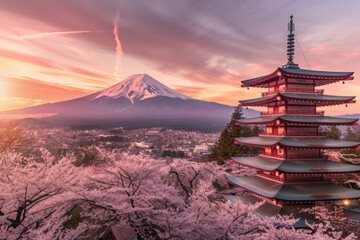 japan temple, japan in the spring with cherry blossoms. 