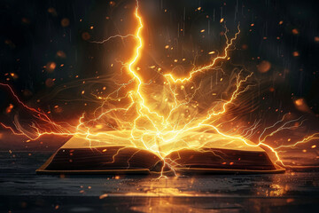 A book or a tablet with lightning bolts as pages or icons