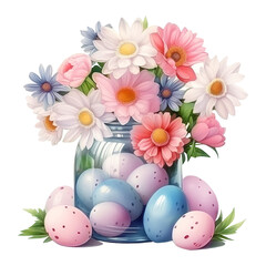 Obraz na płótnie Canvas Easter Jar with spring flowers