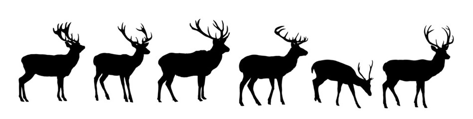 Set of deer silhouettes - vector illustration