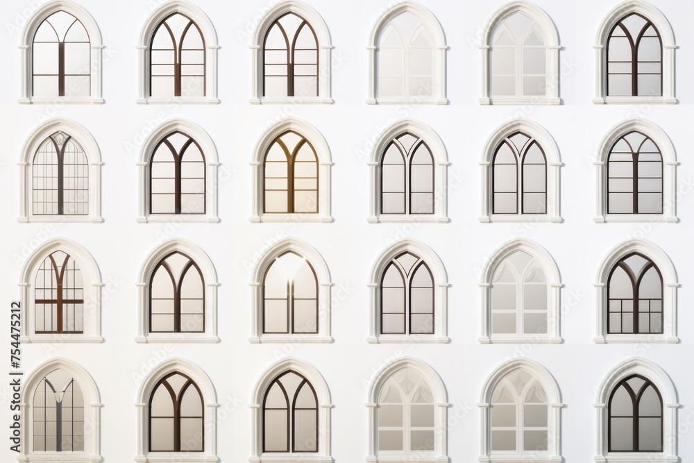 Poster a series of arched windows on a white wall. suitable for architectural design projects