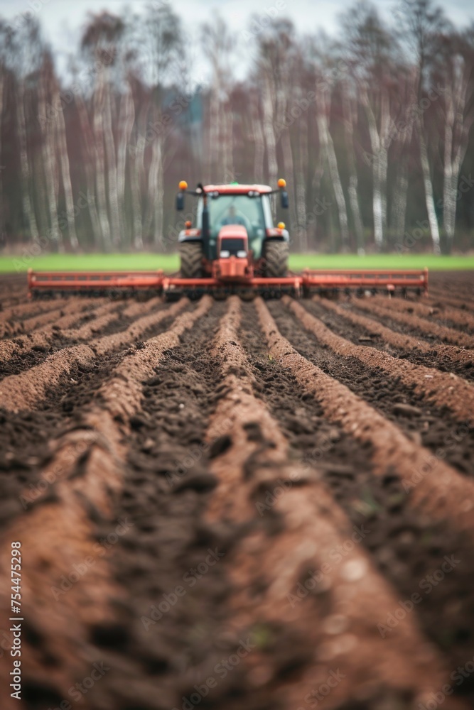 Aufkleber a tractor with a plow working in a field. suitable for agricultural concepts