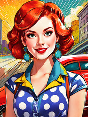 Colourful PopArt Illustration Of a Girl With Skyline In The Background