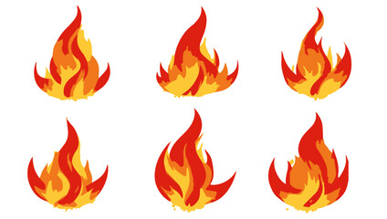Set of fire flames illustration. Isolated fire icons on transparent or white backround. Vector illustration of fire.