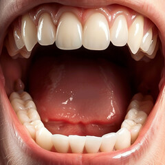 Close up of human teeth with mouth wide open