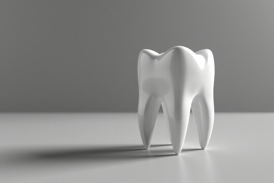 3d human tooth model isolated on gray background with copyspace, cgi render image