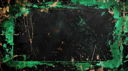 Rough Textured Black Background With Neon Green Watercolors Frame