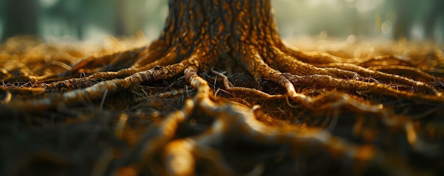 Interconnected Roots Clos. Concept Interconnected Roots, Close-Up Photography, Natural Patterns, Detail Shots