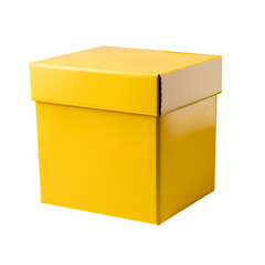an yellow cardboard box, a mock-up delivery box, isolated on a transparent background, 