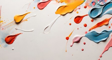 Fundo abstrato,  branco,  com respingos e gotas de tinta à oleo colorida. Gerado com ia - obrazy, fototapety, plakaty