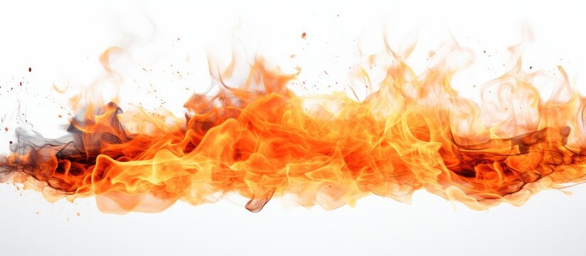 This close-up shot showcases a fiery blaze burning fiercely against a stark white backdrop. The flames dance and flicker, casting a warm glow and creating a mesmerizing visual display.