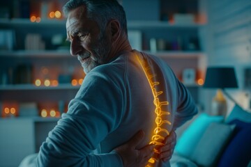 A man gripping his lower back in discomfort due to pain.