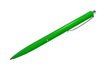 Green pen isolated on on transparent background in diagonal position.	