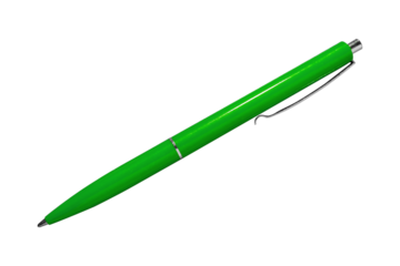 Green pen isolated on on transparent background in diagonal position.	