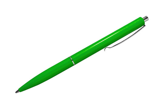 Green pen isolated on on transparent background in diagonal position.	