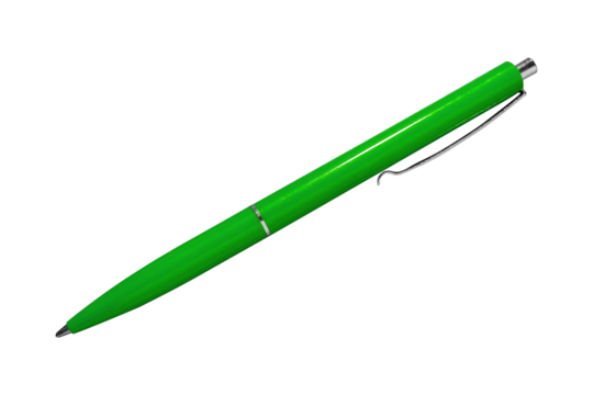 Green pen isolated on on transparent background in diagonal position.	