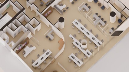 Commercial office space Isometric interior design 3d render