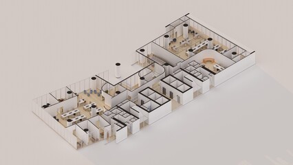 Commercial office space Isometric interior design 3d render