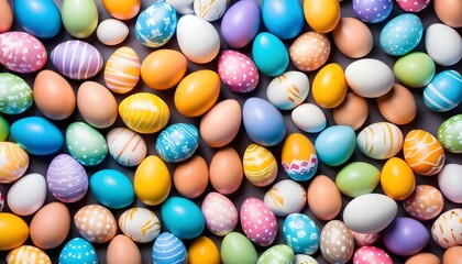 Fototapeta premium Multitude of painted colorful chocolate easter eggs background