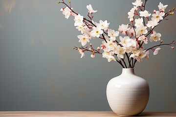 Vase with orchids on the wall, copy space, mockup,