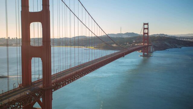 SAN FRANCISCO, USA - MARCH 7, 2024: Timelapse hyperlapse panoramic view of Golden Gate Bridge in San Francisco, California, USA