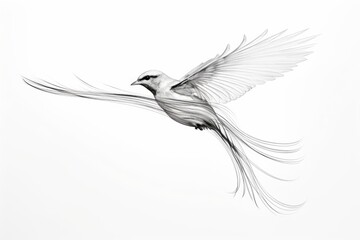 A striking black and white photo capturing a bird in flight. Ideal for nature and wildlife themes