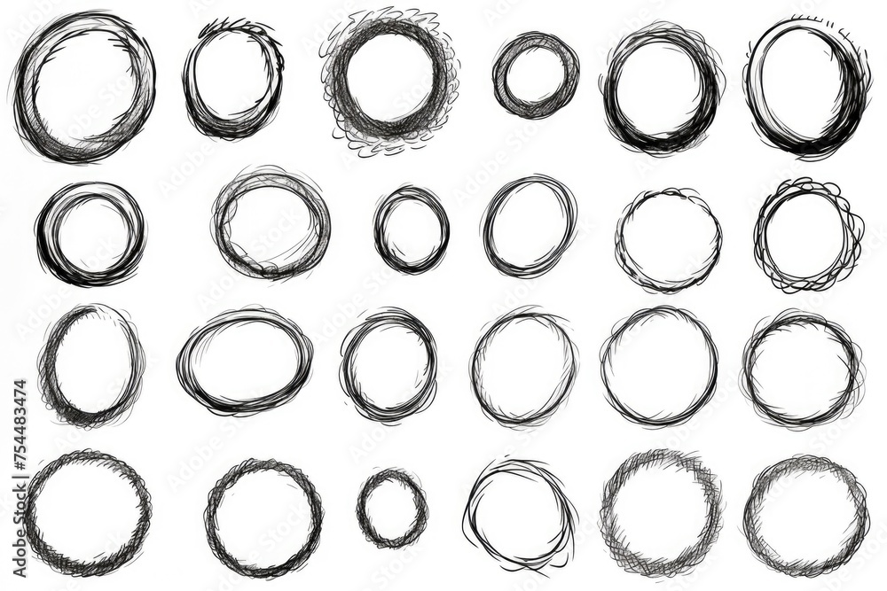 Poster a collection of hand drawn circle brushes. ideal for graphic design projects