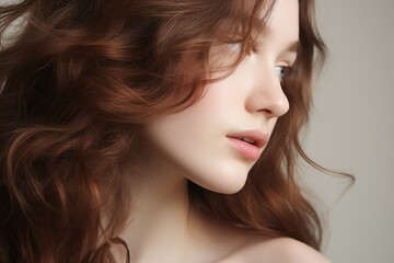 Close up of a woman with vibrant red hair, perfect for beauty or fashion concepts
