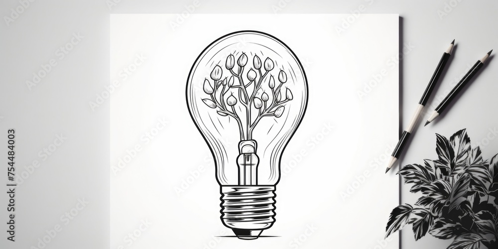 Poster illustration of a tree inside a light bulb, suitable for environmental concepts or creativity themes